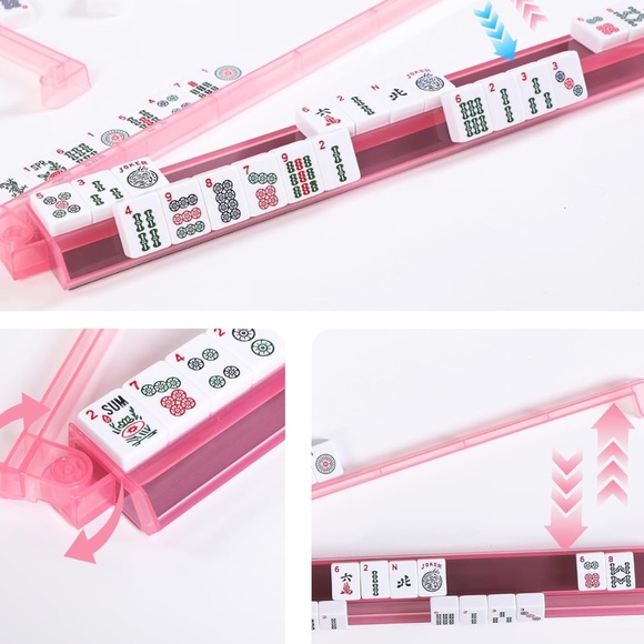 Mahjong Racks with Pushers, Set of 4, Pink - Picture 4 of 7
